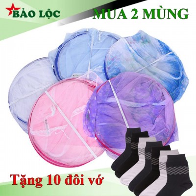 Combo 2 mùng tự bung đỉnh chóp tặng 10 đôi vớ